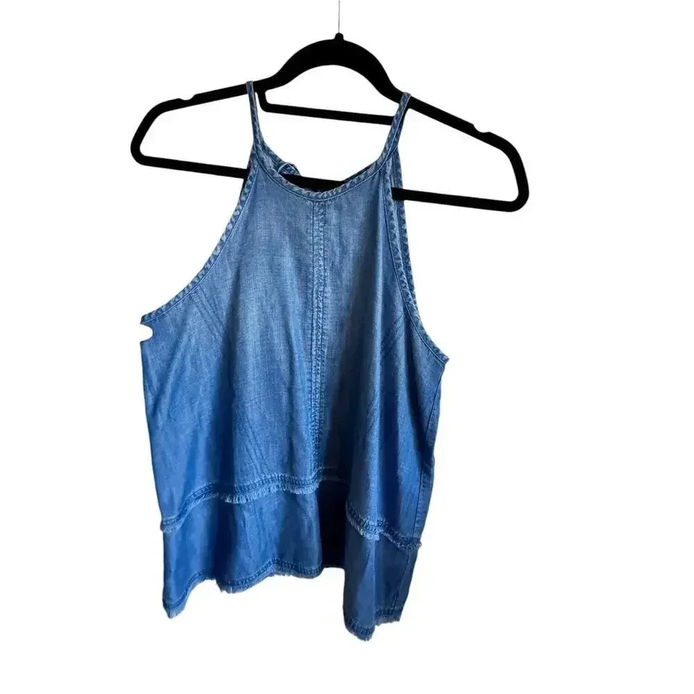 Cloth & Stone Blue Raw Hem Tencel Sleeveless Chambray Top Size XS